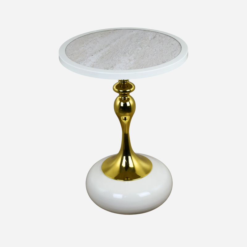 MONO KKG Modern Gold Beyaz Tasarım Ahşap Tablalı Dekoratif Yan Sehpa